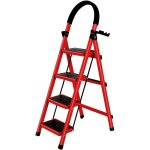 Escabeau marche pied 4 marches antid�rapant en acier 39 x 74 x 133 cm rouge et noir