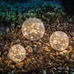 Esotec - lot de 3 x boule solaire verre craquel� golden balls, 10, 12, 15 cm