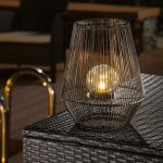 Solar photophore ilona 30cm poly - rattan bote mtallique rsistant aux intempries 102207 - esotec