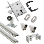 Kit complet portail coulissant roue acier gorge u en applique Ø100x16mm + rail 6m estebro Kit complet portail coulissant roue acier gorge u en applique Ø100x16mm + rail 6m estebro