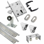 Kit complet portail coulissant roue acier à gorge v en applique Ø100x20mm + rail 9m estebro Kit complet portail coulissant roue acier à gorge v en applique Ø100x20mm + rail 9m estebro