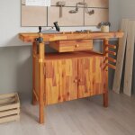 �tabli avec tiroir et �taux 124x52x83 cm bois massif d'acacia cfw67645