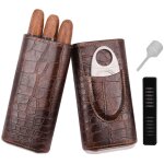 tui  cigares en cuir  motif de crocodile noir et marron chic  3 doigts avec coupe - cigare