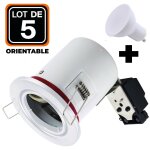 Europalamp - 5 spots bbc orientable blanc ip20 + ampoule gu10 7w blanc chaud +