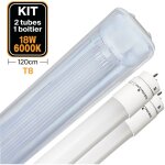 Kit 2 tubes led t8 18w blanc froid + boitier etanche 120cm