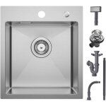 Evier cuisine 1 bac 40 x 45 x 19cm - �vier inox bross� 1 cuve avec siphon et trop - plein - �vier de ...