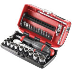 Facom ? coffret douilles 1 / 4' 28 pi�ces ? cliquet �tanche pour vis 1 / 4' ? compatible avec douilles ...