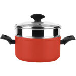 Fagor maxima faitout vapeur induction 20 cm, panier vapeur en acier inox. , couvercle en verre rouge