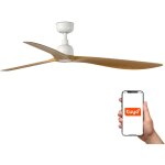 Faro outwood grand ventilateur de plafond � 3 pales, blanc mat, bois de ch�ne, syst�me intelligent tuya ...