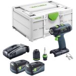 Festool t 18 + 3 basic perceuse - visseuse sans fil 18 v 50 nm brushless + 2x batterie 5, 0 ah + chargeur ...