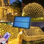 Filet lumineux solaire, 3m2m led guirlande lumineuses filet, 8 modes d'eclairage balcon cl�ture mesh ...