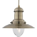 Searchlight - fisherman - luminaire suspendu � 1 ampoule d�me en laiton antique, verre clair moyen, e27 ...