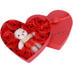 Fleurs de savon roses artificielles avec ours et bo�te cadeau - id�e anniversaire ou saint - valentin ...