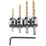 Fraise � chanfrein, 5 fl�tes foret conique avec cl� hex outil chanfreinage pour bois(4pcs, 3 / 4 / 5 ...