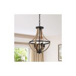 Lustre de ferme en bois rustique � 4 lumi�res, suspension � hauteur r�glable, luminaire de plafond vintage ...