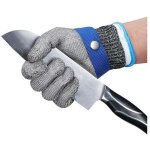 Gant de boucher en cotte de maille acier inoxydable r�sistant coupe bleu haute performance niveau 5 protection ...