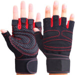 Gants de fitness anti - d�rapage hommes femmes pour musculation avec bandage de poignet - rouge