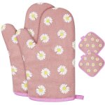 Gants de four, 1 paire gants de cuisine coton avec 2 maniques cuisine, lavable gant cuisine four, gants ...