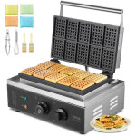 Gaufrier commercial 1550 w, appareil a gaufres belges rectangulaires, capacite 10pcs, en acier inoxydable, ...