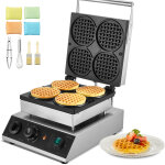 Gaufrier commercial 1750 w, appareil a gaufres rondes capacite 4pcs, en acier inoxydable, antiadhesif, ...