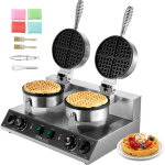 Gaufrier commercial 2460 w, appareil a gaufre ronde a double tete, en acier inoxydable, antiadhesif, ...