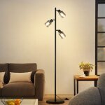 Gbly - lampadaire vintage salon noir : lampadaire industriel 3 bases en verre lampe e14 douille m�tal ...