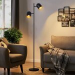Gbly - lampadaire vintage salon lampadaire r�tro : lampadaire industriel 2 ampoules en m�tal noir dor� ...