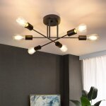 Lampe plafonnier vintage r�tro 6 flammeslampe de plafond industrielle e27 lustre noir lampe de chambre ...