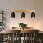 Lampe suspendue suspendue en bois 3 ampoules e27 max. 25w 70x14x23cm blanc chaud vintage r�glable en ...