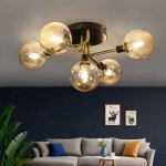 Gbly - plafonnier salon avec 5 - flamme boules de verre g9 douille plafonnier en ambre fum�e chambre ...