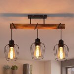 Gbly ? plafonnier vintage en bois et m�tal 3 lampes ? design industriel noir ? douille e27 ? longueur ...