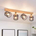 Spot de plafond plafonnier noir bois - plafonnier e14 orientable 350� 4 ampoules max 25w lampe de salon ...