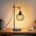 Gbly - zmh lampe de table vintage industrielle noire, bois et m�tal, douille e27 sans ampoule, avec interrupte ...