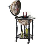 Mendler - globe terrestre, bar de salon hwc - a78, minibar roulant, bois d'eucalyptus
