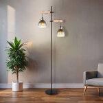 Globo - lampadaire lampadaire lampe de salon 2 flammes hauteur r�glable verre fum� bois