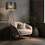 Lampadaire lampe de salon � 3 pieds lampadaire lampe d'appoint en or noir, m�tal plastique, 1x e27, dxh ...