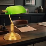 Lampe de bureau lampe de table laiton ancien verre vert lampe de lecture, abat - jour orientable, interrupteur ...