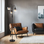 Globo lighting - lampadaire led lampe de salon en verre fum� � 3 flammes noir, 3x e27 filaments led blanc ...