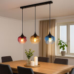 Globo sander suspension de bar noire mate avec abat - jour en verre bleu m�lang�, 3 ampoules e27