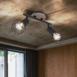 Spot plafond, plafonnier, noir, luminaire salon, barre spot bois, 2 flammes orientables, m�tal mat, 2x ...