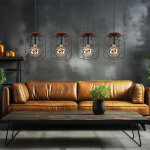 Suspension en bois, plafonnier, abat - jour cage, lampe de salle � manger noire, m�tal, 4x douilles e27, ...