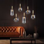 Globo - suspension lampe suspendue plafonnier laiton verre couleur fum�e 6 lampes l 85cm