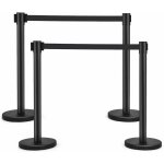 Lot de 4 poteau de file d'attente noir avec cordon noir, poteaux de guidage noirs retractables avec ceinture ...