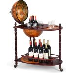 Goplus - bar globe rangement vin en bois rack / cabinet globe italien du 16e siecle avec 3 pieds, porte ...