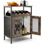 Goplus - meuble bar � vin industriel , avec porte - verres, casier � vin amovible, porte en m�tal grillag�, ...