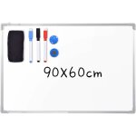 Tableau blanc magnetique, cadre en aluminium, avec 3 stylos effacables couleur noir - rouge - bleu, brosse ...
