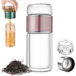 Gourde th�i�re verre 500ml, double paroi isolante, infuseur, bouteille voyage transparente.