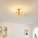 Grand lustre �l�gant laiton 12 boules ambr�es - audrey