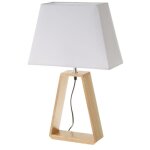 Grande lampe en ch�ne clair et abat - jour blanc