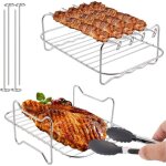 Grille multifonction en acier inoxydable pour friteuse � air ? 2 pi�ces, double �tage avec brochettes ...